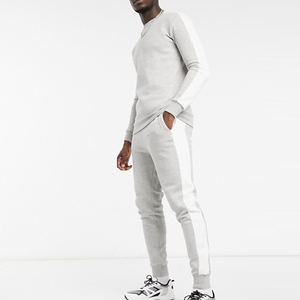 Men's Grey Tracksuit Set Full Sleeve Crew Neck Solid Color Casual <b>Joggers</b> With Side Pockets Breathable Polyester Autumn Wear - Product Image 1