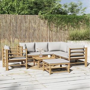 Set Lounge Modulare da Giardino di Medie Dimensioni in Bambù Grigio Chiaro e Poliestere per Spazi Esterni - Product Image 1