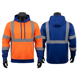 Premium 330gsm 100% Cotton <b>Fleece</b> Breathable Waterproof Eco-Friendly Work Hoodie <b>Orange</b> Blue Reflective Safety Stripes Panel - Product Image 1
