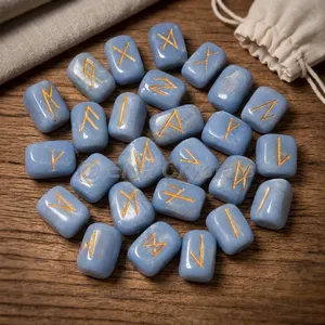 Ensemble de runes en agate angelite naturelle de haute qualité, souvenirs Feng Shui, pierres de divination polies d'Inde - Product Image 3