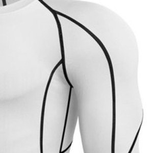 Men's <b>White</b> <b>Long</b> <b>Sleeve</b> O-Neck Slim Fit Quick Dry Knitted Sport <b>T</b>-<b>Shirt</b> Solid Color Polyester Athletic Wear - Product Image 6