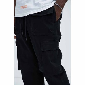 Pantalon cargo en coton noir, taille mi-haute, fermeture à cordon, coupe ample, longueur intégrale, couleur unie, style décontracté avec poches, idéal pour l'automne - Product Image 6
