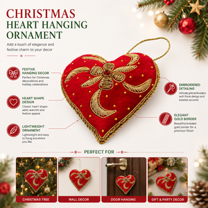 <b>Christmas</b> Heart Hanging Ornament Red Velvet Gold Embroidered Decoration for <b>Tree</b> Door <b>Wall</b> Holiday Decor - Product Image 6