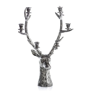 Large Silver <b>Stag</b> <b>Head</b> 6-Tier Candle Holder Metal Aluminum 6-Tier Sculpture Model for Home Decoration Casting Technique - Product Image 1