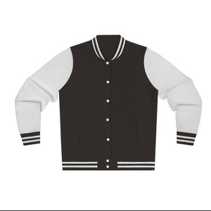 ELEGANT CORPORATION Unisex Black <b>White</b> Varsity <b>Jacket</b> Fleece Material Crew Neck Regular Fit Casual Winter Style Pullover Quick - Product Image 3