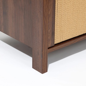 Modern Wooden Storage <b>Cabinet</b> Made of Quality Solid Wood with Rattan Weave and <b>Walnut</b> Color for Indoor Use. - Product Image 6