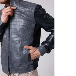 Latest Wholesale <b>High</b> Street Style Men Crocodile Skin <b>Leather</b> Jacket Winter Motorcycle Jacket Zipper Closure <b>Top</b> - Product Image 3