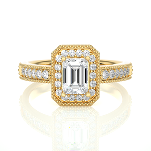 Bague Halo en Diamant de Laboratoire Certifié IGI 0,18 ct Taille Émeraude, Or Jaune Massif 14K 18K, Alliance de Mariage Unisexe Personnalisée - Product Image 2