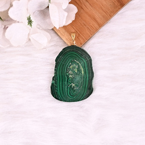 Natural Malachite Stalactite Brass 29.70 gm Gold/Silver/<b>Rose</b> Gold/<b>Black</b> Ruthenium Plated Unisex Trendy Gemstone Pendant - Product Image 4