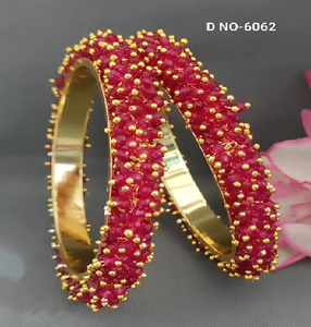 Golden <b>Ruby</b> Pearl Bangles for Women Gold Plated Traditional Ethnic <b>Bracelet</b> Set Wedding Party Festive Wear Jewelry SKU 6062 - Product Image 1