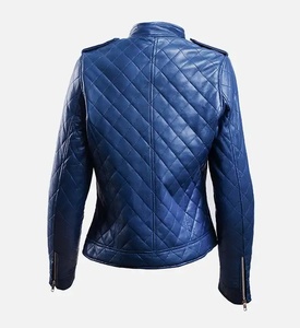 Chaqueta de Moto de Invierno para Mujer, Azul, de Cuero Sintético PU Acolchado, Anti-UV, Cortavientos, Manga Larga, Cuello Mao, Cierre de Cremallera, Largo Regular - Product Image 2