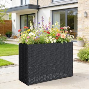 Grand bac à plantes rectangulaire en rotin PE noir, pour intérieur et extérieur, avec doublure amovible et trous pour plantes, Manteaux pour femmes - Product Image 2