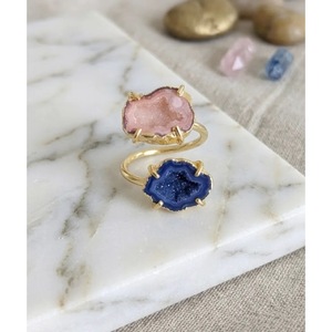 Handcrafted Natural Druzy Quartz Crystal <b>Ring</b>-<b>Adjustable</b>-Made in Jaipur India - Product Image 4