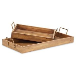 Bandeja de Servir Grande Decorativa de Madera Rústica de Acacia con Asas Integradas para Desayunos y Fiestas - Product Image 6
