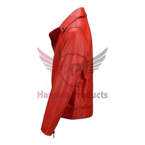 Chaqueta de Cuero Genuino Roja para Hombre, Estilo Motero con Cremallera Cruzada Asimétrica, Cuello Solapa, Personalizada, Clásica, Cálida para Invierno - Product Image 2