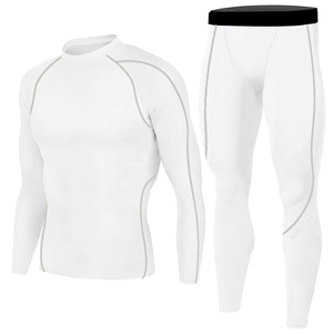 <b>Men's</b> Customized Colors <b>Compression</b> Gym Set Full Sleeve Crew Neck Long Sleeve <b>Top</b> with Elastic Waist Pants Sporty Fit Front Logo - Product Image 5