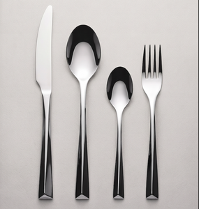 Juego de cubiertos de acero inoxidable Acme Metal, diseño minimalista angular Vertex, alto brillo espejo, resistente al óxido, para bodas y hoteles. - Product Image 1