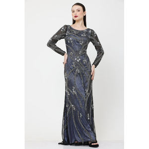 Vestido de noche de sirena bordado de lujo para mujer |   Vestido Elegante de Fiesta Formal Largo Hasta el Suelo con Mangas Largas |   Proveedor de la India Nuevo - Product Image 3