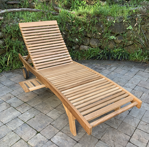 Solid Wood Sun Lounger Adjustable Outdoor <b>Garden</b> Furniture with Wheels Modern Design <b>for</b> <b>Pool</b> Patio Use - Product Image 6