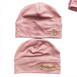 Gorro de Punto Acrílico DROGEN EXPORT, Color Rosa Polvoriento, con Estampado Luminoso/Brillante Dorado, Personalizado, Color Sólido, Estilo Vintage, Informal, para Exteriores - Product Image 1