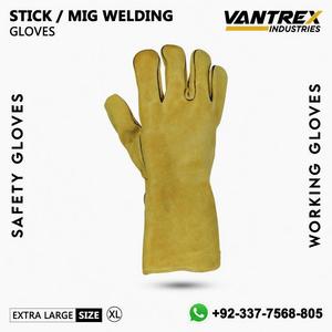 Leather Welding <b>Gloves</b> Yellow Red Palm Reinforcement Straight Thumb Heat Resistant Breathable Molten Metal Splash Test <b>Gloves</b> - Product Image 4
