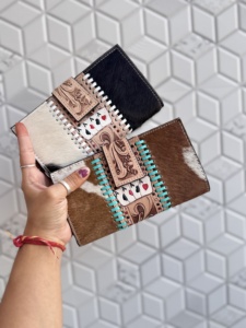 Portefeuille en cuir de vachette sculpté à la main, pochette pour cartes et téléphone, élégant, multi-usages, style western - Product Image 5