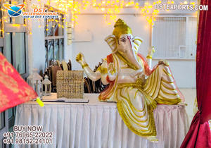 Magnifique statue de Ganpati pour décor de mariage traditionnel Ganesha doré pour l'entrée de mariage Statue de Singhasan Ganesha pour le mariage - Product Image 4