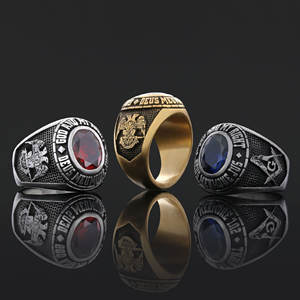 แหวนเมสัน BOJ รุ่น 026 แบบกำหนดเองได้ สำหรับทั้งชายและหญิง แหวนตราประทับฟรีเมสันส่วนบุคคล แหวนตราประทับมาสเตอร์เมสันเท็กซัส สไตล์ฮิปฮอป สีเงิน ราคาประหยัด - Product Image 1