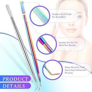 เครื่องมือยกขนตาแบบสองด้าน Rainbow พร้อมปลายสแตนเลสและแปรงปัดขนตาสำหรับยกขนตา - Product Image 3