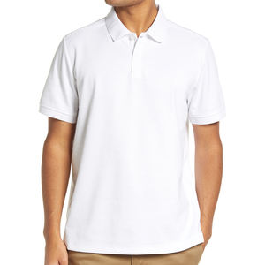 Polo en coton blanc à manches courtes pour homme, décontracté, couleur unie, respirant, tissage régulier, coupe classique - Product Image 1
