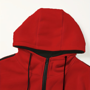 Chándal con Capucha para Hombre, Color Rojo y Negro, con Bloques de Color, Cierre Completo, Transpirable, Ecológico, Reversible, de Forro Polar de Poliéster/Algodón, Informal - Product Image 3
