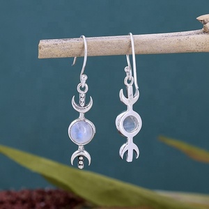 Wholesale 925 Sterling Silver Natural <b>Rainbow</b> Moonstone Crescent Moon Dangle <b>Drop</b> Earrings Womens Boho Celestial Gemstone Jewel - Product Image 2