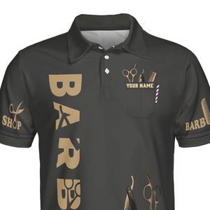 Camiseta Moderna de Manga Corta con Cuello en V para Hombre, Corte Regular, Sublimada, de Poliéster, con Diseño Personalizado para Estilistas de Peluquería - Product Image 5