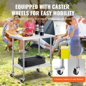 Tavolo da Lavoro in Acciaio Inox Resistente 24 X 36 X 38 Pollici, 4 Ruote, 3 Livelli di Altezza Regolabili, per Cucine Commerciali e Fabbricazioni in Acciaio - Product Image 5