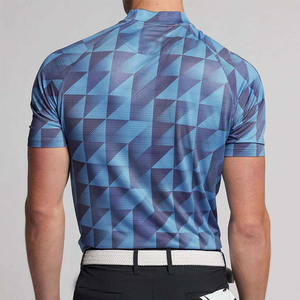 Chemise de golf décontractée pour homme en toile bleue unie, à manches courtes, respirante et infroissable, personnalisable, pour la vente en gros et la fabrication OEM - Product Image 3