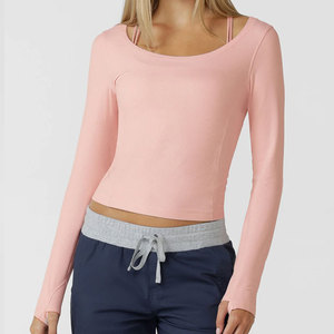 Conjunto Casual de Dos Piezas para Mujer, Tejido, Formal, Cuello Ancho, Puños con Orificio para el Pulgar, Ajuste Ceñido, Absorbe el Sudor, Color Sólido, Chaleco - Product Image 1