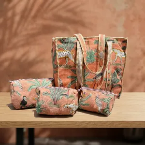 กระเป๋าโท้ทผ้าฝ้ายลายปักสไตล์วินเทจโบฮีเมียนลายสัตว์มีซิป ขนาดใหญ่ ใส่ของได้เยอะ เหมาะสำหรับไปเที่ยวทะเล ใช้ได้ทุกวัน - Product Image 5