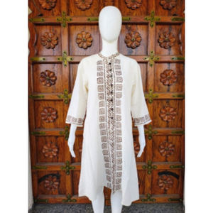 Túnica Informal Premium de Algodón Estilo Boho, Cuello Redondo, Cuello Mondrian, 8 Botones, Manga Larga, Estampado en Bloques, Bordado, ODM, Todas las Temporadas - Product Image 1