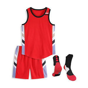 Conjunto de Camiseta de Baloncesto Roja para Niños, Camiseta sin Mangas con Diseño a Rayas, Pantalones Cortos, Poliéster que Absorbe la Humedad - Product Image 1