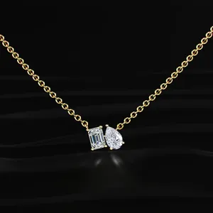 Collier pendentif de luxe en diamant de laboratoire taille poire émeraude de qualité supérieure, certifié IGI, plaqué or 14 carats, pour mariage et fiançailles - Product Image 1