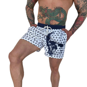 Shorts de bain pour hommes à imprimé crâne, séchage rapide, pour la plage, avec motifs graphiques, fabricant OEM ODM de maillots de bain - Product Image 2