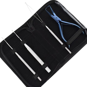 Reusable Hair <b>Extension</b> 4-pieces Tools Kit Stainless Steel Keratin <b>Micro</b> Bead Puller Pliers Salon Tool - Product Image 2