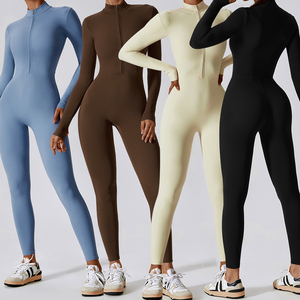 Combinaison de sport une pièce à manches longues, demi-zip, respirante, séchage rapide, avec logo personnalisé, pour la vente en gros - Product Image 1