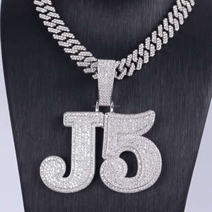 RB Gems Customizable <b>Name</b> <b>Necklace</b> Women's Hip Hop Rapper Style Iced Moissanite Cartoon Number Pendant Rose Gold Christian Bezel - Product Image 1