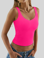 Top Corto para Mujer, Estilo Tank Top, Acanalado, Sin Mangas, Doble Forro, Cuello en V, Verano, Casual, Básico, Tendencia 2026, Ropa para Hacer Ejercicio y Salir