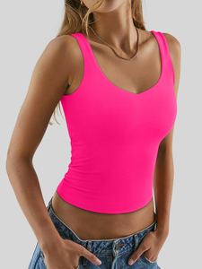 Top Corto para Mujer, Estilo Tank Top, Acanalado, Sin Mangas, Doble Forro, Cuello en V, Verano, Casual, Básico, Tendencia 2026, Ropa para Hacer Ejercicio y Salir - Product Image 2