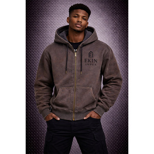 Sweat à capuche vierge personnalisable, délavé à l'acide, effet usé, coupe classique, grammage lourd, en molleton 100% coton respirant, pour l'automne, style Hip-Hop Streetwear - Product Image 3