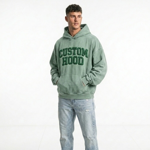Sudadera con capucha para hombre, personalizada con apliques, de algodón grueso, estilo oversize, con lavado vintage, estilo streetwear, hombros caídos - Product Image 2