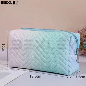 Pastel Blue Lavender Chevron Quilted <b>Makeup</b> Pouch Dual Tone Beauty Accessory <b>Case</b> OEM ODM Service Custom Manufacturing - Product Image 2