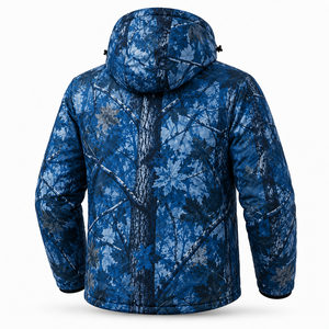 Men's Blue Forest Camouflage Hooded Puffer <b>Jacket</b> <b>Waterproof</b> Windproof Thermal Insulated <b>Winter</b> Outdoor Hunting Hiking Full Zip - Product Image 3